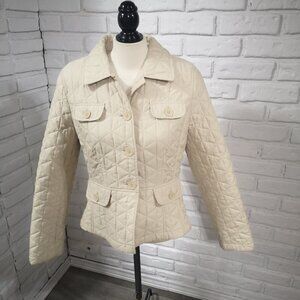 Ann Taylor Loft Ladies Size 10 Beige Lightly Quilted Button Closure Jacket
